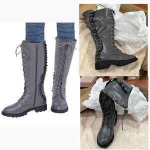 Davenport Ruffle Gray Magnet lace up mid calf boot by Justfab